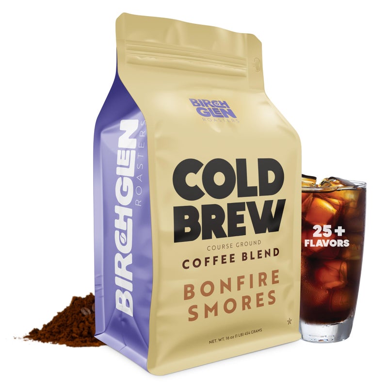 kitchentoolz Birch Glen Roasters Cold Brew Coffee | Flavored Coarse Ground Coffee | Medium Roast | Artisanal Roasting | 100% Arabica |1 LB Bag | S'mores - Image 1